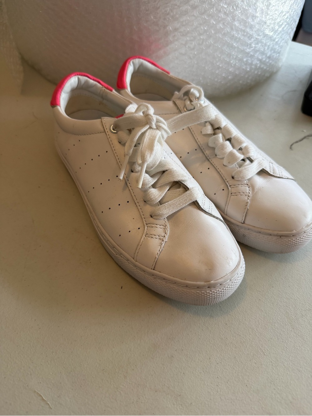 JCrew Womens size 7 White Sneakers with Pink Heel Accent clean condition